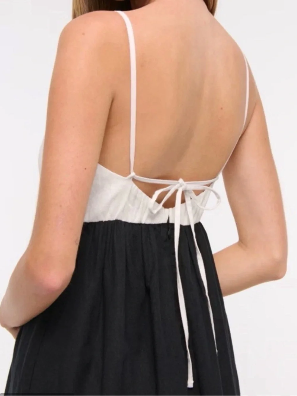 Abercrombie & Fitch Maxi Dress Women’s S Tie Back Babydoll Black White Linen
